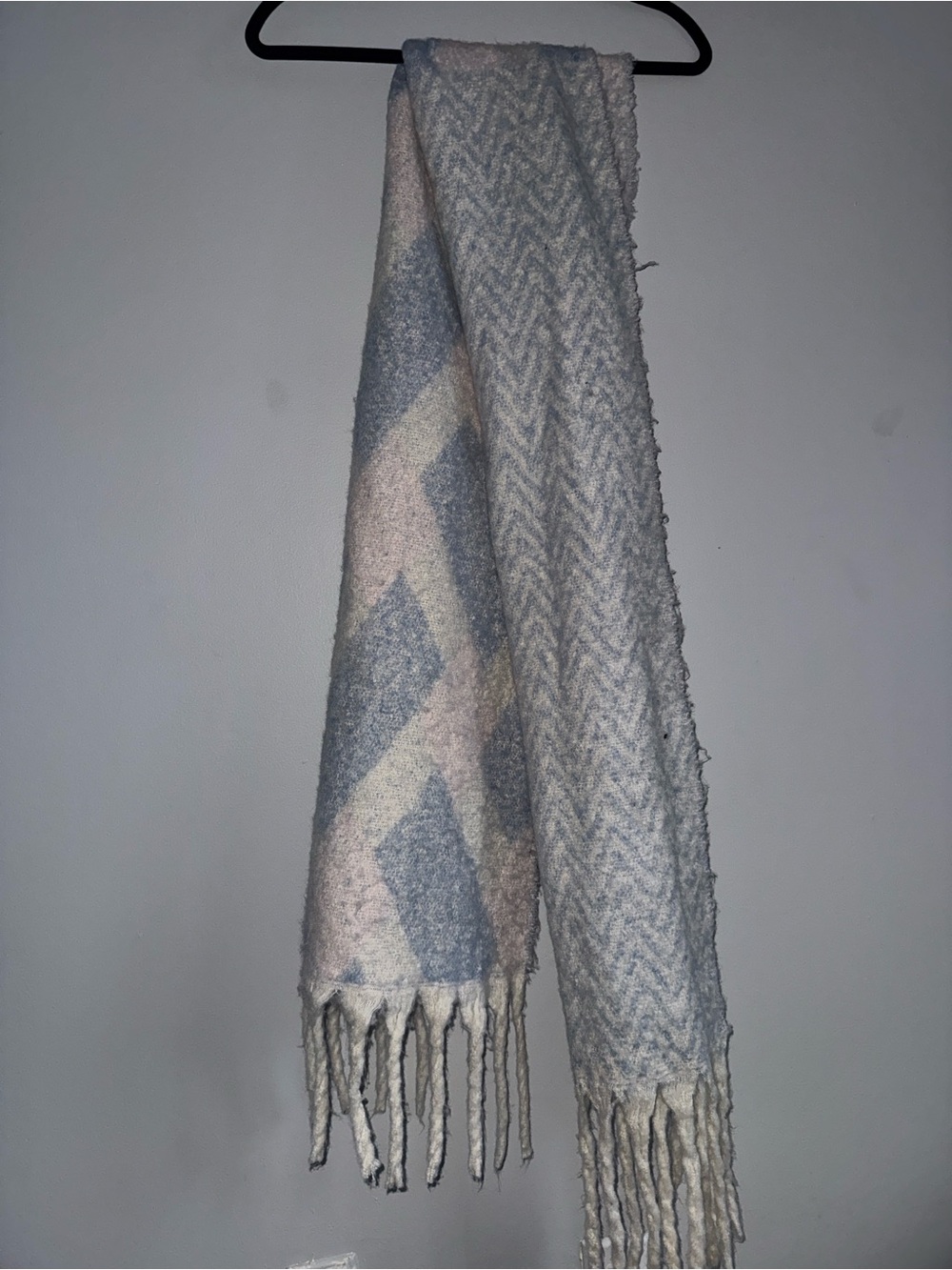 Soft Fringe Scarf in Light Blue and Cream
